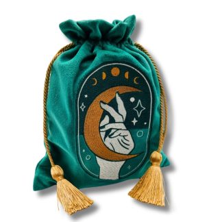 Bolsa de Veludo Verde para Tarot – Saquinho Bordado com Cordão