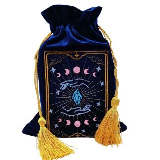Bolsa de Tarot em Veludo Azul – Bolsa de Tarot com Cordão Bordado