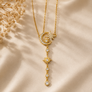 Colar Celestial Sol, Lua e Estrela ✨🌙