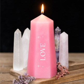 Vela do Amor com Cristal de Quartzo Rosa