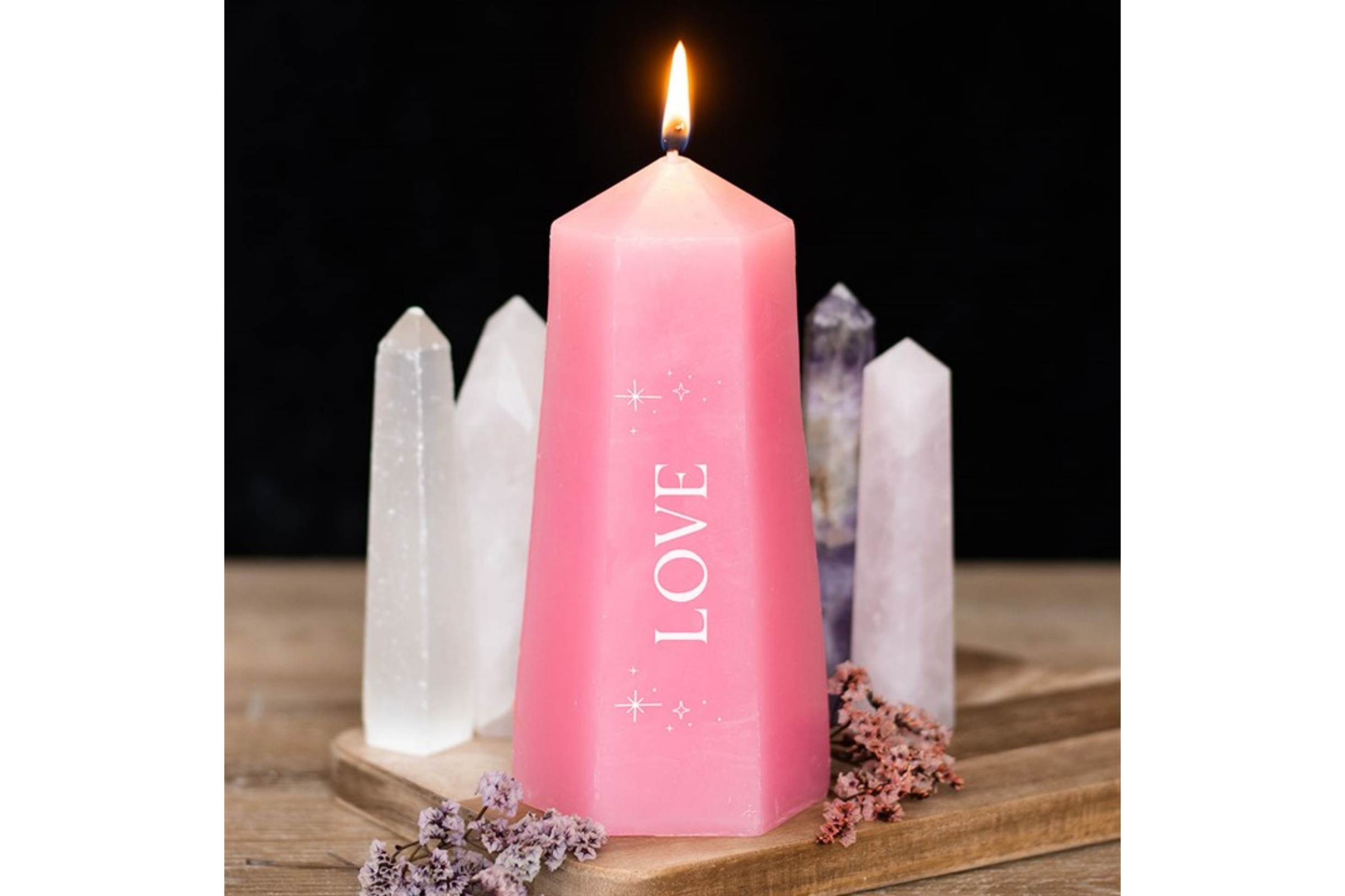 Vela do Amor com Cristal de Quartzo Rosa
